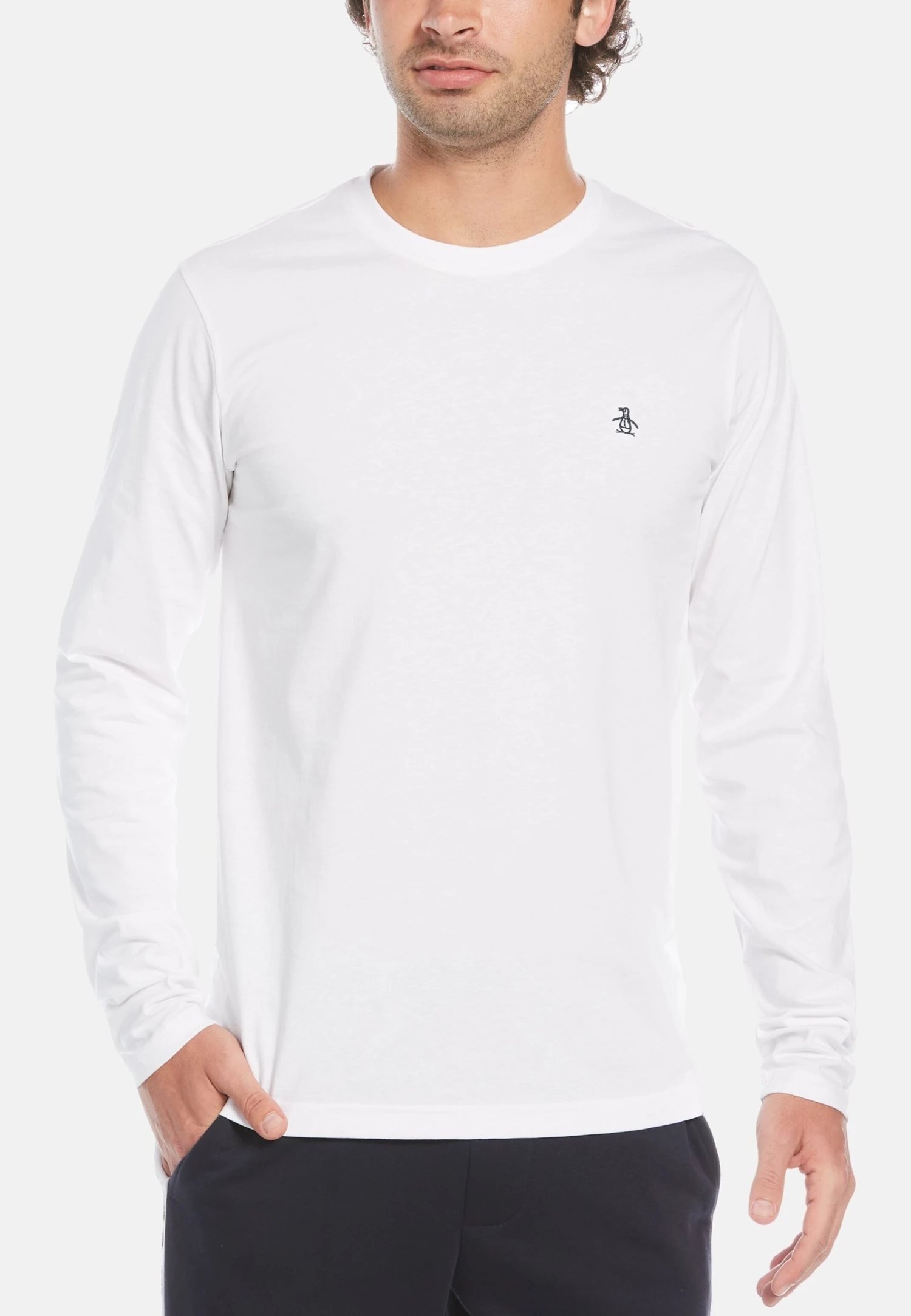 Original Penguin Long Sleeve Pin Point Logo- Longsleeve - Bright White