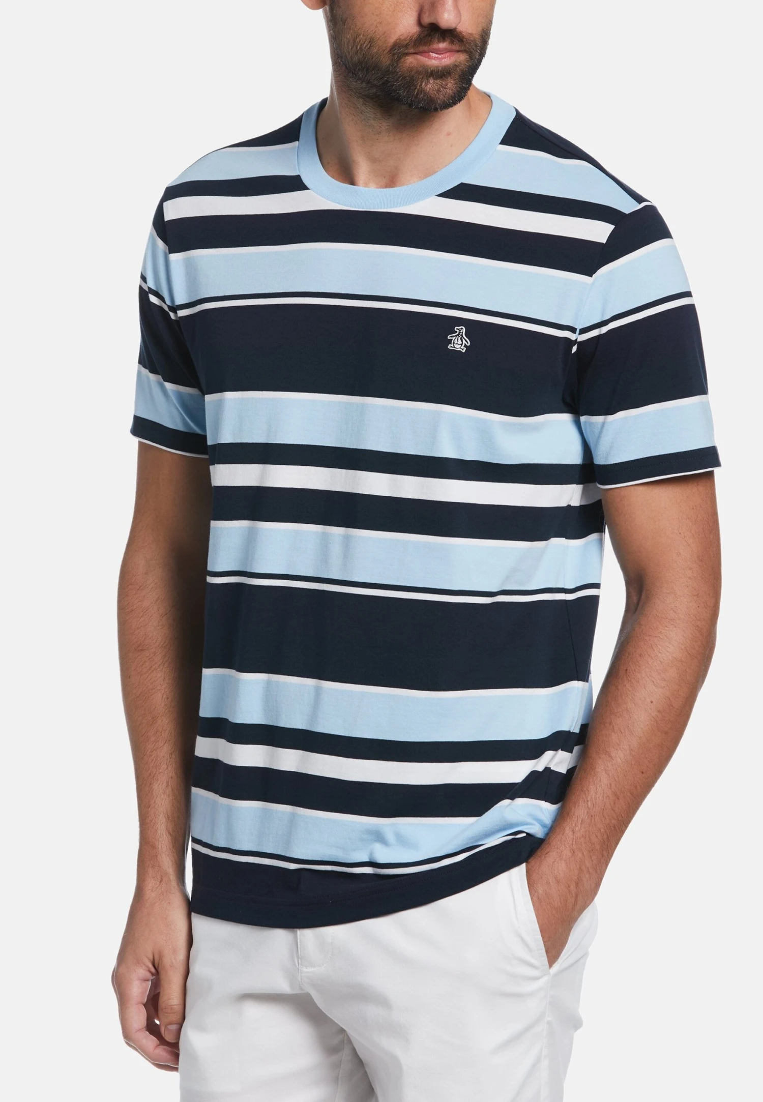 Original Penguin All Over Stripe - T-Shirt Print - Cerulean